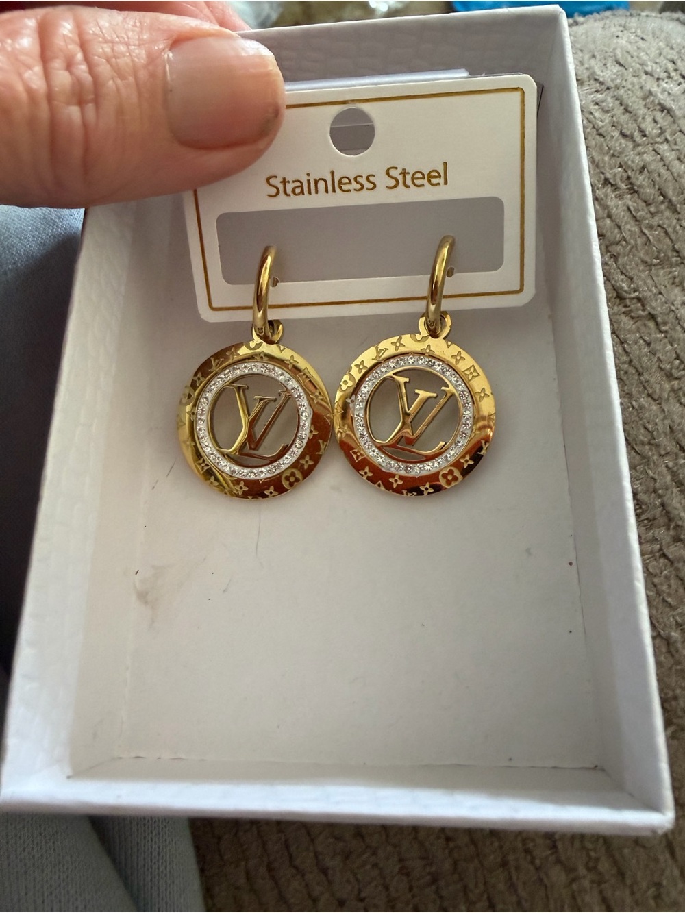 Fashion Jewelry Gold-Tone Drop hoop Earrings, Crystal Accents, fashion brand